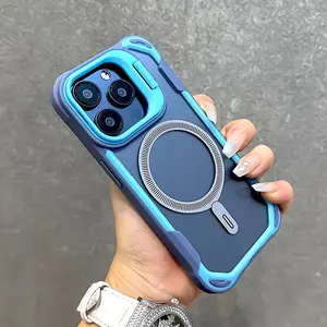 Premium Transparent Protective Case for Iphone 16, 15, 14, 13 Pro Max And Plus, Featuring Magnetic Attachment And a Camera Lens Stand.