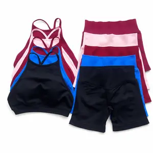 DFYNE Impact Set - Strappy Back High-Support Bra & 3" Seamless Shorts, Anti-Shake & Sculpting Workout Duo, Quick-Dry Fitness Suit