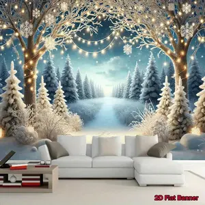 2D Flat, 2D Flat Banner, 1pc Winter Wonderland Snow Scene Lighting Backdrop,8x6 Feet/244X183cm Multi-Functional Suitable for Living Room Bedroom Office Outdoor Photography Studio and Party Decorations - No Power Req
