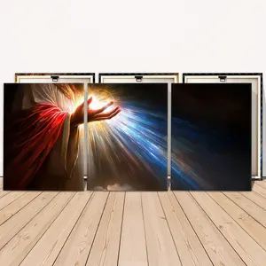 3 Counts Wooden Framed Canvas, Divine Light And Hand Of Hope Artwork Images, Exquisite Poster, Perfect Living Room Decoration, Modern Art, Fashion Family Poster, Wall Art Decoration, Waterproof Art