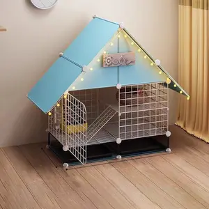 Indoor Rabbit Cage with Urine Guard Board, Bunny Nest House for Home Use, Eared Rabbit Villa, Pet Housing Solution, Durable Iron Cage