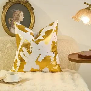 Glam Gold Foil Print Throw Pillow Cover, 24 x 24 Inch Soft White Velvet Cushion Cover, Modern Decorative Pillowcase for Couch Sofa Bed Living Room