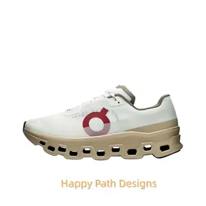 Limited Edition Lightweight Cushioned Running Shoes, Ivory and Sand Color-Blocked Upper with Red Horse Totem Accents