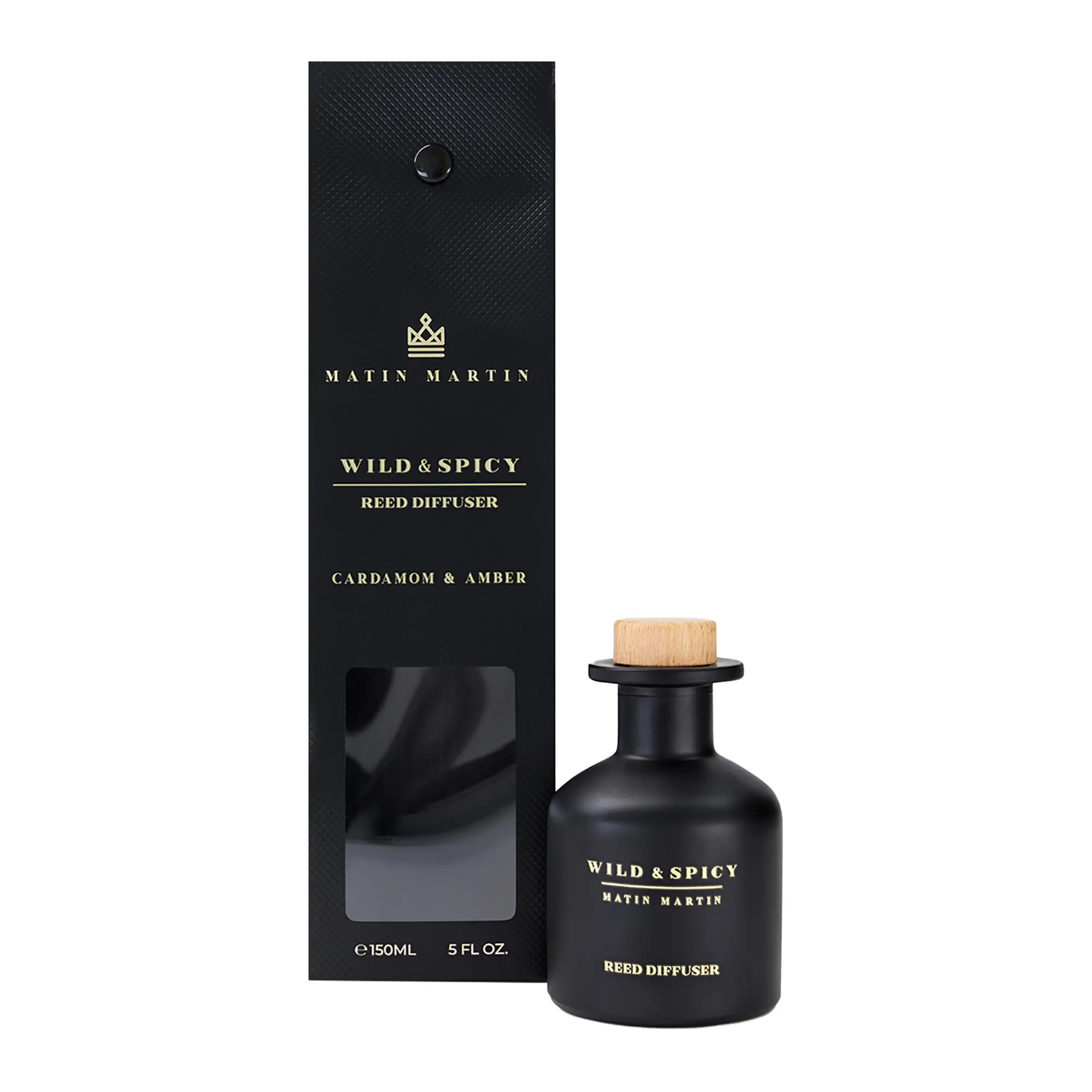 Matin Martin Wild and Spicy Reed Diffuser - Aromatherapy Diffuser for Home and Office - Long-Lasting Scent Diffuser - Cardamom and Amber - 5 oz