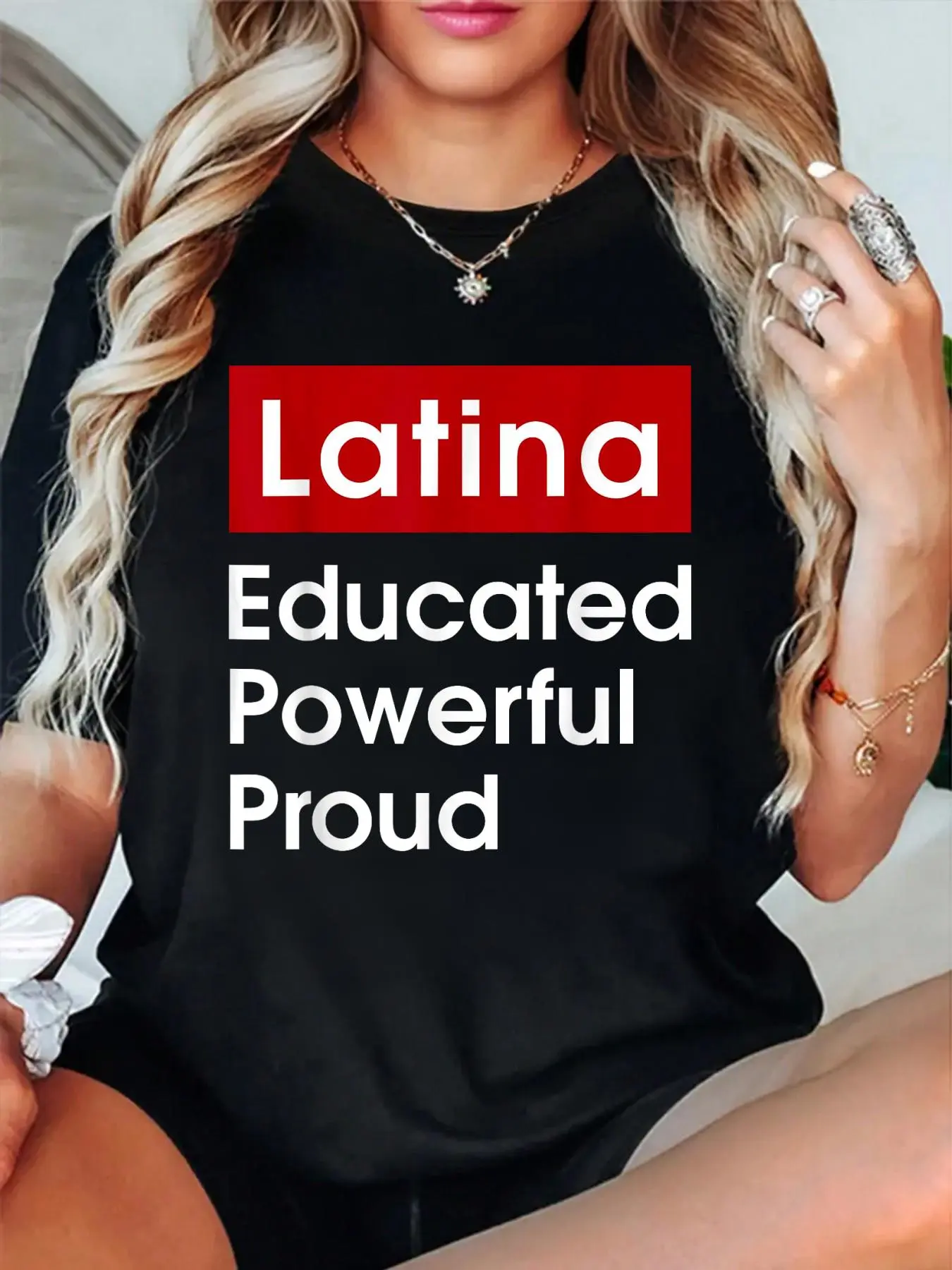 100% Cotton T shirts Latina Educated Powerful Proud - Latinas Pride Gift T-Shirt Breathable & Comfort Fit Tee Women,Short Sleeve Crew Neck Top for All Seasons,Graphic Tees Women Tops