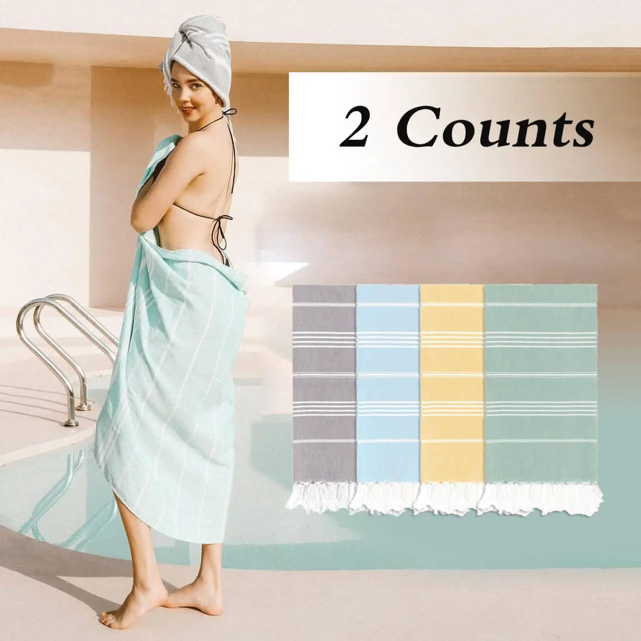 Large Machine Washable Beach Towel Set, 2 Counts/set Compact Lightweight Sandless Absorbent Quick-drying Turkish Beach Towel, Suitable for Yoga, Beach, Swimming Pool, Picnic Camping, Outdoor Travel, Quick Drying Towels, Super Absorbent Towels
