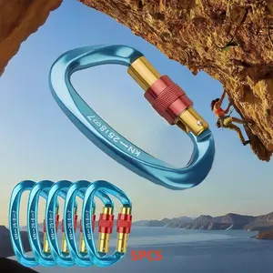25KN heavy-duty aluminum alloy lockable mountain climbing fasteners【5PCS】, outdoor rock climbing fasteners main lock quick-hanging fasteners, safety lock fasteners for exploration, climbing and high-altitude operations, camping thickened hammock fasteners