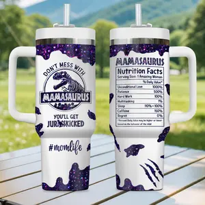 40oz Mamasaurus Tumbler with Handle and Straw, Don't Mess with Mamasaurus You'll Get Jurasskicked, Coffee Mug Water Bottle Stainless Steel Cup, Mothers Day Christmas Birthday Gift
