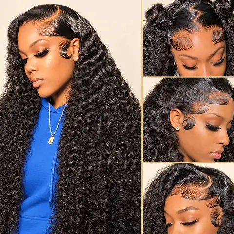 Bling Hair Deep Wave Lace Front Wigs Human Hair Burmese Curly 13x6 HD Lace Frontal Wig 180% Density Water Wave Lace Wig Pre-Plucked Hairline with Baby Hair 100% Human Hair Deep Curly 13x6 and 6x4 Glueless Wig Options for Women Natural Color