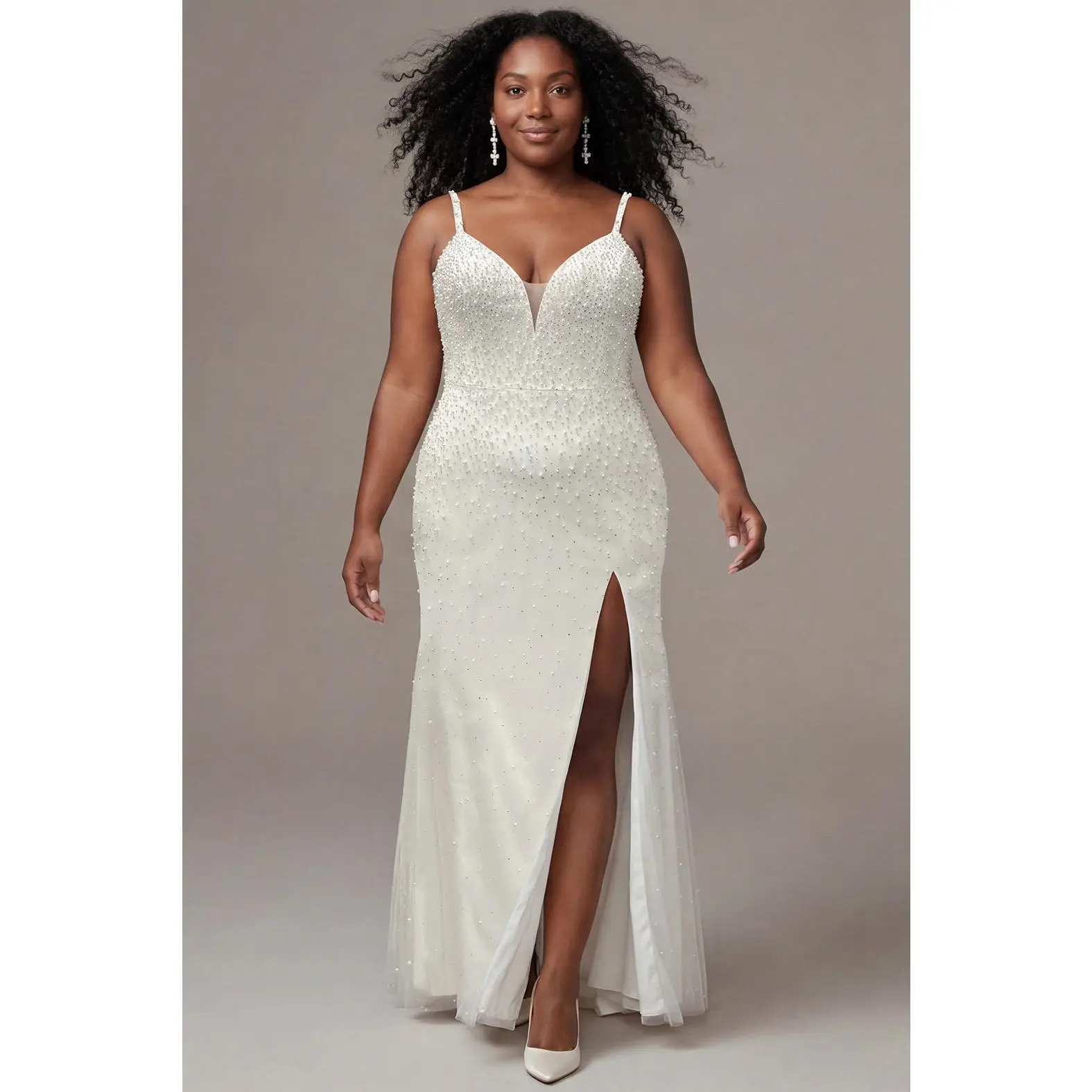 The Star Plus Size Ivory Pearl Fitted Wedding Dress