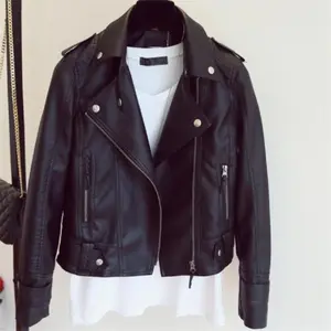 1pcs/3pcs/5pcs Cropped Classic Biker Motorcycle Jacket in Black Pleather PU with Asymmetrical Zip and Belted Waist