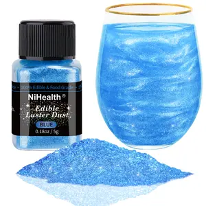 BLUE NiHome Edible Food-Grade Glimmer Powder Glitter Luster Dust Metallic Food Decorating Sprinkle Glimmery Dust for Drink Wine Beverage Cake Candy Dessert Bakery Restaurant Vegan