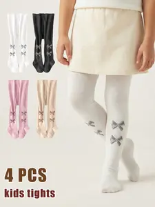 4-Pack Girls' Jumpsuits, Simple Versatile Design, Perfect for Spring & Fall Daily Wear, Comfortable and Stylish Kids Clothing, Kids Tights