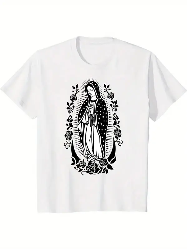 Men's Regular Fit Roses Print Round Neck Graphic Tee, Vintage Trendy Casual Half Sleeve T-shirt for Daily Wear, Men's Summer Clothes