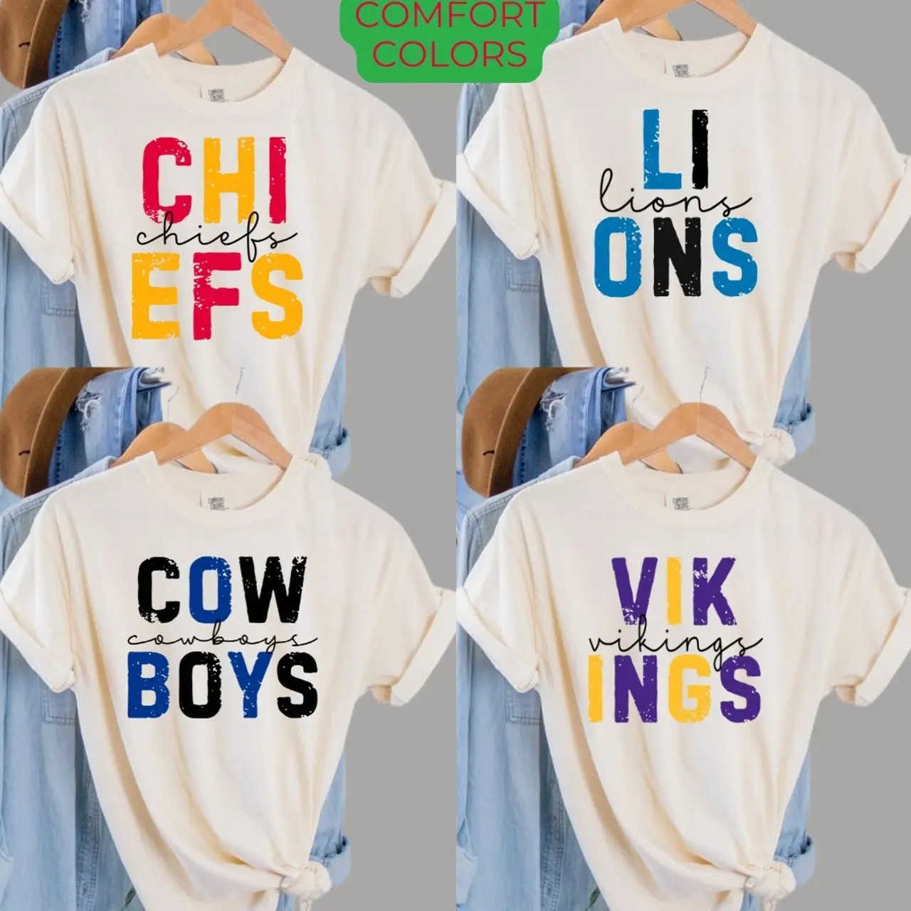 COMFORT COLORS First Down Football IVORY Color T-Shirts, Football Sports Tshirts, Retro Football Tees,For Women, For Men, Classic T-Shirt All Teams Football, Gifts For Football Fan Sport, Custom Team AX