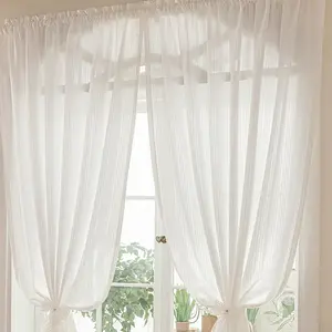 1pc White Mirror Light-Filtering Rod Pocket Sheer Curtains - See-Through But Privacy-Protected, Lace Trim & Tassels, Soft Texture Decor for Bedroom & Living Room【Rod Pocket】 Window Curtain
