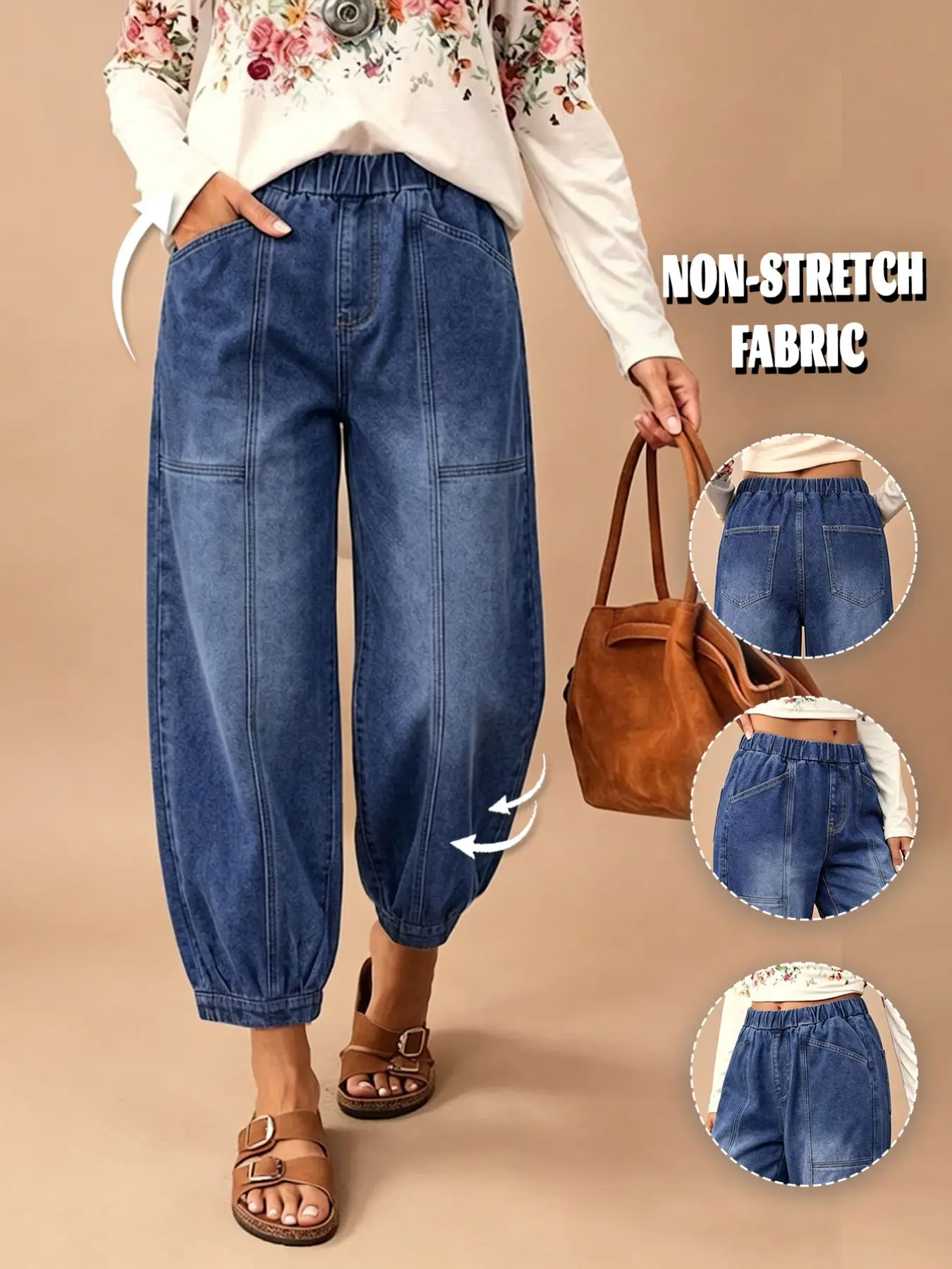 GILIPUR Women's Light Blue Washed Denim Jeans Harem Joggers Fit — Y2K Retro Elastic-Waist Cropped Balloon Pants — Lightweight & Breathable Summer Streetwear Fabric — TChic Baggy