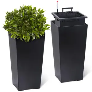 Garvee Large Outdoor Tall Planter Black Flower Pots, 23" Tapered Front Porch Decor Plant Pots with Water Level Monitor, Automatic Watering(2 Packs)