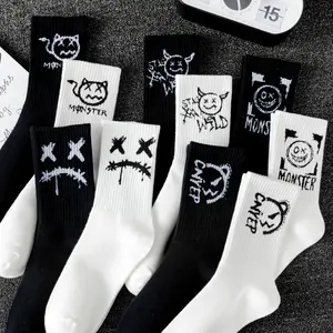 10 pairs of men mid length socks with graffiti funny faces unique street trends moisture wicking and sweat wicking