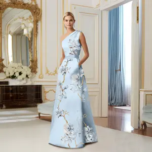 Wildflower Wonder Blue Silk/Wool One-Shoulder A-Line Dress – Calabro Collection