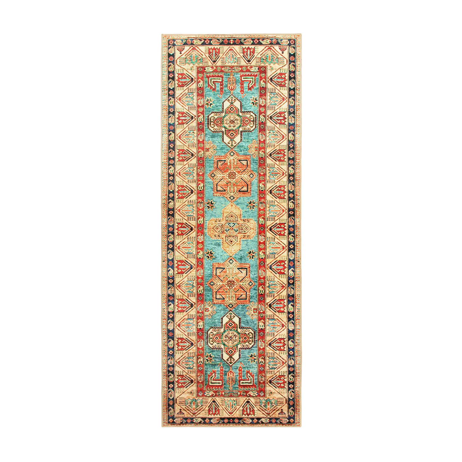 My Magic Carpet Ottoman Turquoise Machine Washable Runner Rug, 2.5x7 Stain Resistant, Non-Slip, Waterproof