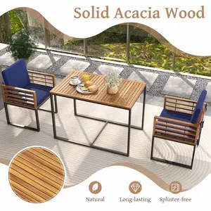 COSTWAY - 3 Pieces Outdoor Dining Set with 2 Acacia Wood Armchairs and Dining Table-Navy