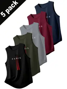 Five-Piece Men's Vest Set, Fashionable Breathable Quick-Dry Sports Fitness Vest, Casual Top, Summer Clothing, Inner Layer Shirt