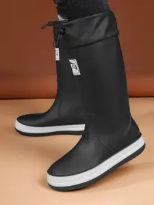 Men's All-Season Anti-Slip High Top Rain Boots, Mud Puddle Terrain Optimized, Casual Fashion Design, Round Toe, Fabric Upper, Plastic Sole