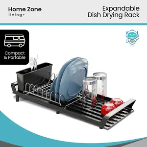 Home Zone Living Collapsible Dish Drying Rack with Angled Drain and Utensil Caddy, Small