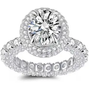 5ct Moissanite Ring- with Certificate, 925 Sterling Silver with 18K White Gold Plated D+VVS1 Clarity Grade Plasma Cutting Craftsmanship twilight ring halorings Lab Created Diamonds Lab Grown Diamond