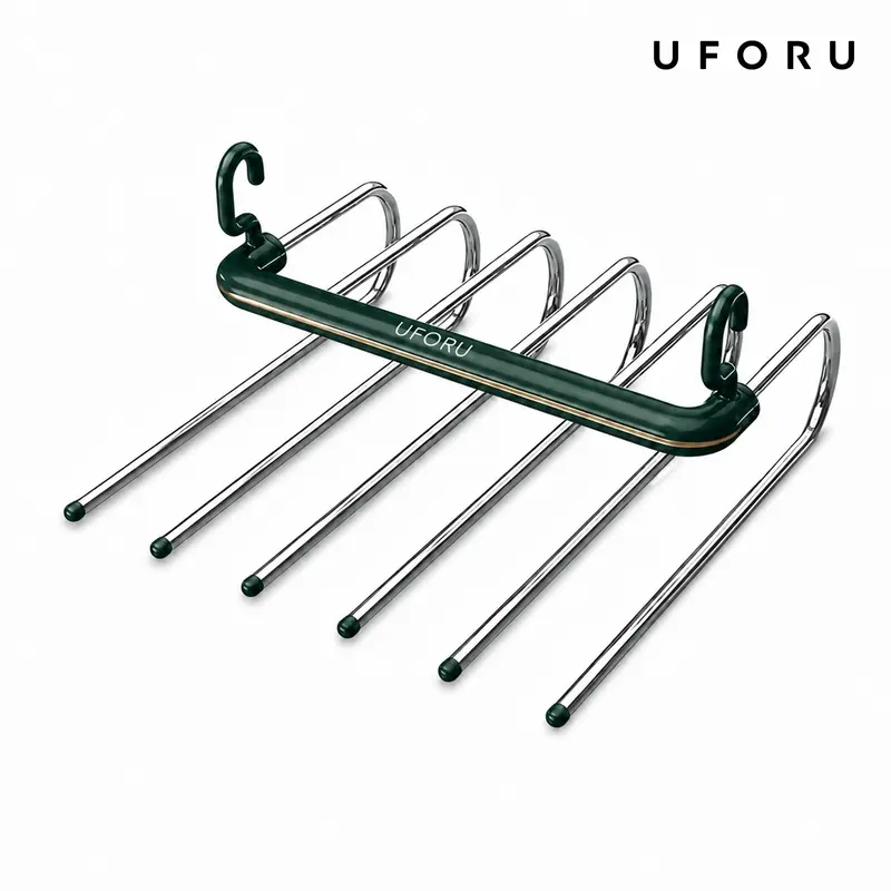 UFORU Layered Stainless Steel Pants Hanger - Lightweight Durable Space-Saving Hanging Holder, Efficient Organization Closet Essential, 12.0×11.0in Multifunctional Easy-to-Reposition Wardrobe Hangers & Pegs with Box Packaging