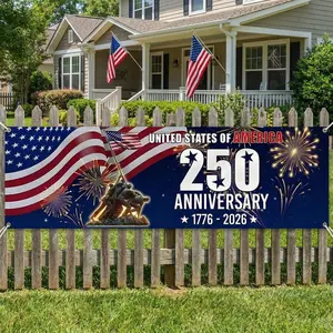 250th Anniversary USA Fence Banner 1776 2026 Patriotic outdoor Flag, America 1776 - 2026 Years Flag Map Star Patriotic Party Supplies Home Decorations for Outdoor, Indoor, Yard, Garden, Porch, Lawn