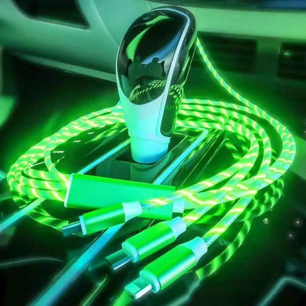 3 In 1 Mobile Phone Charging Cable, 1.2M Luminous Data Cable, Multifunctional Charging Cable Compatible with iPhone & Android, Durable Smartphone Acce