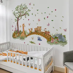 Creative Large Animal Forest Wooden Bridge Wall Stickers Set, 3 Sheets (30x90cm), Home Decor, Easy to Apply & Remove