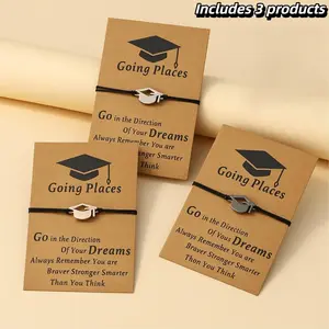 Graduation Cap Bracelet Set of 3 Gold Silver and Black Titanium Steel with Message Card Adjustable Fade Resistant for Women Teens High School and College Graduates Vintage Charm Gift Pendant Accent Everyday Wear Jewelry gifts for students