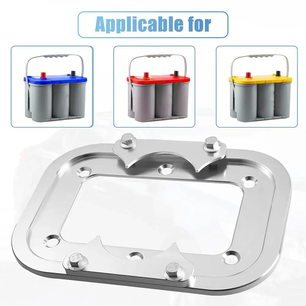 Billet Aluminum Battery Relocation Tray Mount, Durable Hold Down for Optima 34-78 Series Batteries, Automotive Engine Storage Solution