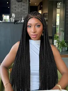 34 Inch Long Coily Synthetic Braided Lace Wigs for Women, Gorgeous Fluffy Wigs without Bangs, Synthetic Braided Lace Wigs for Party, Daily Use