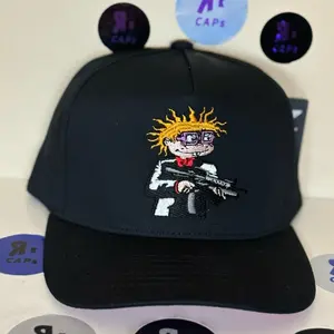Rugrats Antx Black Snapback Hat with Embroidered Character Design and Adjustable Back