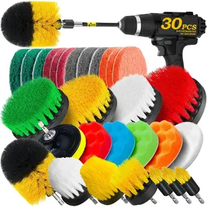 12Pack Drill Brush Attachments Set, Cleaning Drill Brush, Scrub Pads & Sponge, Power Scrubber Brush with Extend Long Attachment All Purpose Clean for Grout, Tiles, Sinks, Car Polishing Pads