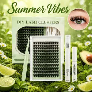 Waterproof 10-19mm Full Range Lash Clusters Kit, Summer Natural Classic Individual Lashes with Bond Seal Remover & Tweezers, Sweatproof All-Day Wear for Beach Vacation