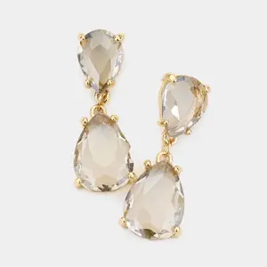 Small Black Diamond Double Teardrop Dangle Pageant Earrings  | Interview Earrings | 569757