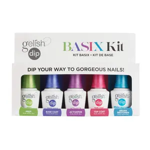 Gelish Dip Basix Kit – Prep, Base Coat, Activator, Top Coat & Brush Restorer – Easy, Odor-Free, No UV or LED Lamp Required for Long-Lasting, Salon-Quality Dip Powder Nails at Home.