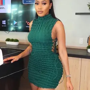 Micas Popcorn Textured Tie Side Mini Dress size M