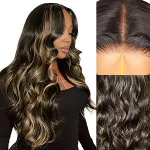 Teslal Hair Wear and Go Body Wave Synthetic Wig Glueless Pre Cut Lace Pre Plucked Face Framing Bangs 6X6 TPart Lace Layered Straight Perfect Middle Part Heat Resistant Fiber Realistic Wig for Daily Wear Parties Dating #Summervibes
