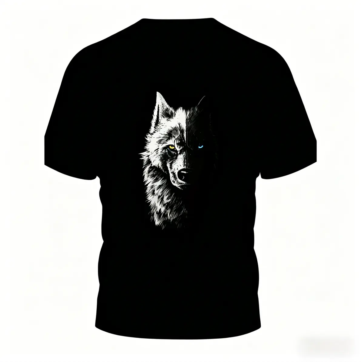 3D Wolf T-Shirt] Lightweight Polyester Blend Men's 3D Wolf Print T-Shirt  Black Casual Short Sleeve Summer Tee With Striking White&amp; Gray Wolf Design For Outdoor Sports&amp; Casual Attire