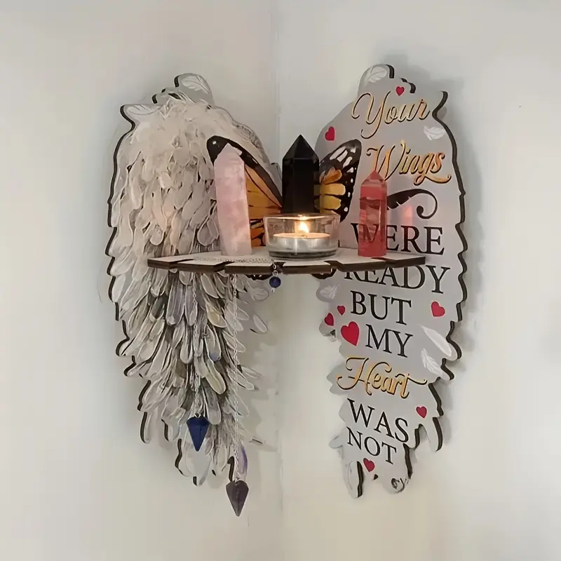 Antique Angel Wings Corner Shelf, Wooden Wall Hanging Storage Display Rack, Suitable for Various Room Types, Style: Antique, Material: Wood