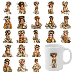21 Pcs Floral Girl UV DTF Stickers UV DTF Transfer Stickers for Glass Cups Plastic Self-Adhesive Labels for 16 oz Tumbler Waterproof Decals UV DTF Stickers clock