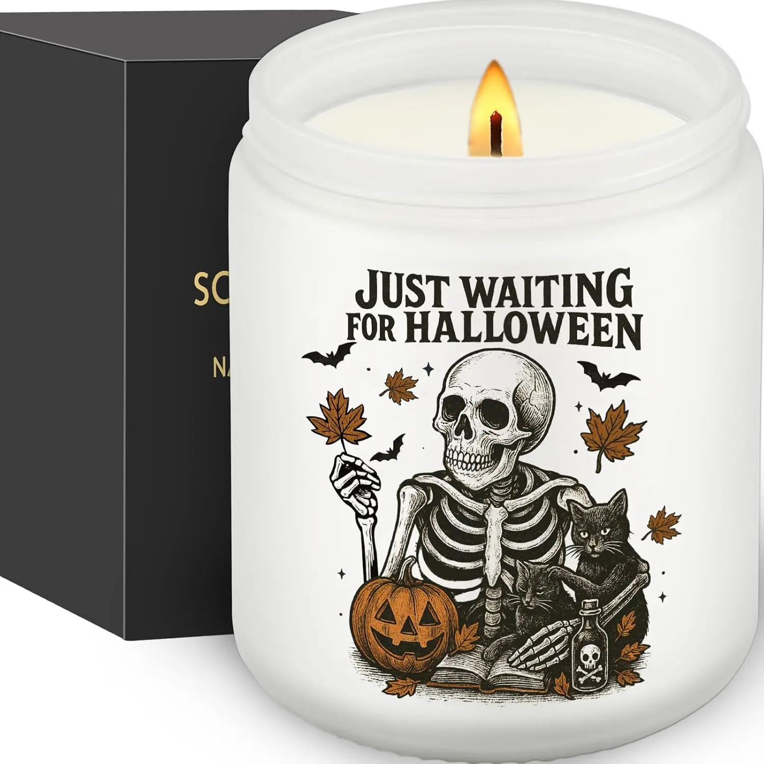 Halloween Decorations - Pumpkin Scented Candles, Fall Decorations for Home, JUST Waiting for Halloween, Spooky Candle, Fall Candle Gift, Gothic Vintage Party Decor, Thanksgiving Gifts