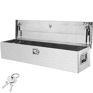 VEVOR Heavy Duty Aluminum Truck Bed Tool Box, Diamond Plate Tool Box with Side Handle and Lock Keys, Storage Tool Box Chest Box Organizer for Pickup, Truck Bed, RV, Trailer, 48"x15"x15", Silver