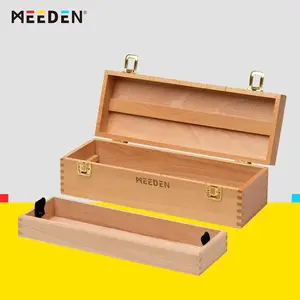 MEEDEN Medium Art Supply Storage Box - Multi-Function Solid Beech Wooden Chest/Art Tool Box with Lift Out Trays for Paint Brush, Pencil, Pastel, and More Art Supplies 14-1/5"W × 5-1/8"D × 4-1/3"H